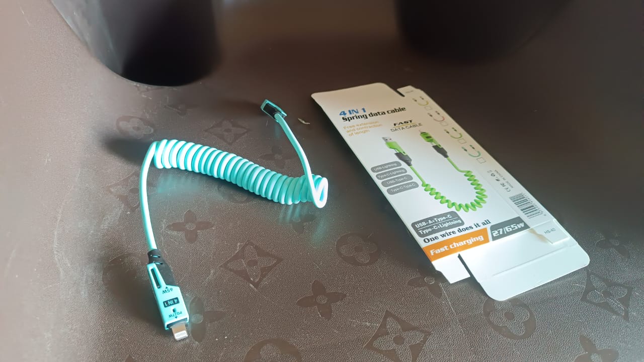 4 in 1 Spring Fast Charging Cable (1 Pc / 1.5 Mtr Long) 4 in 1 Spring Fast Charging Cable (1 Pc / 1.5 Mtr Long)